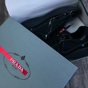 Prada Black Patent Sneakers